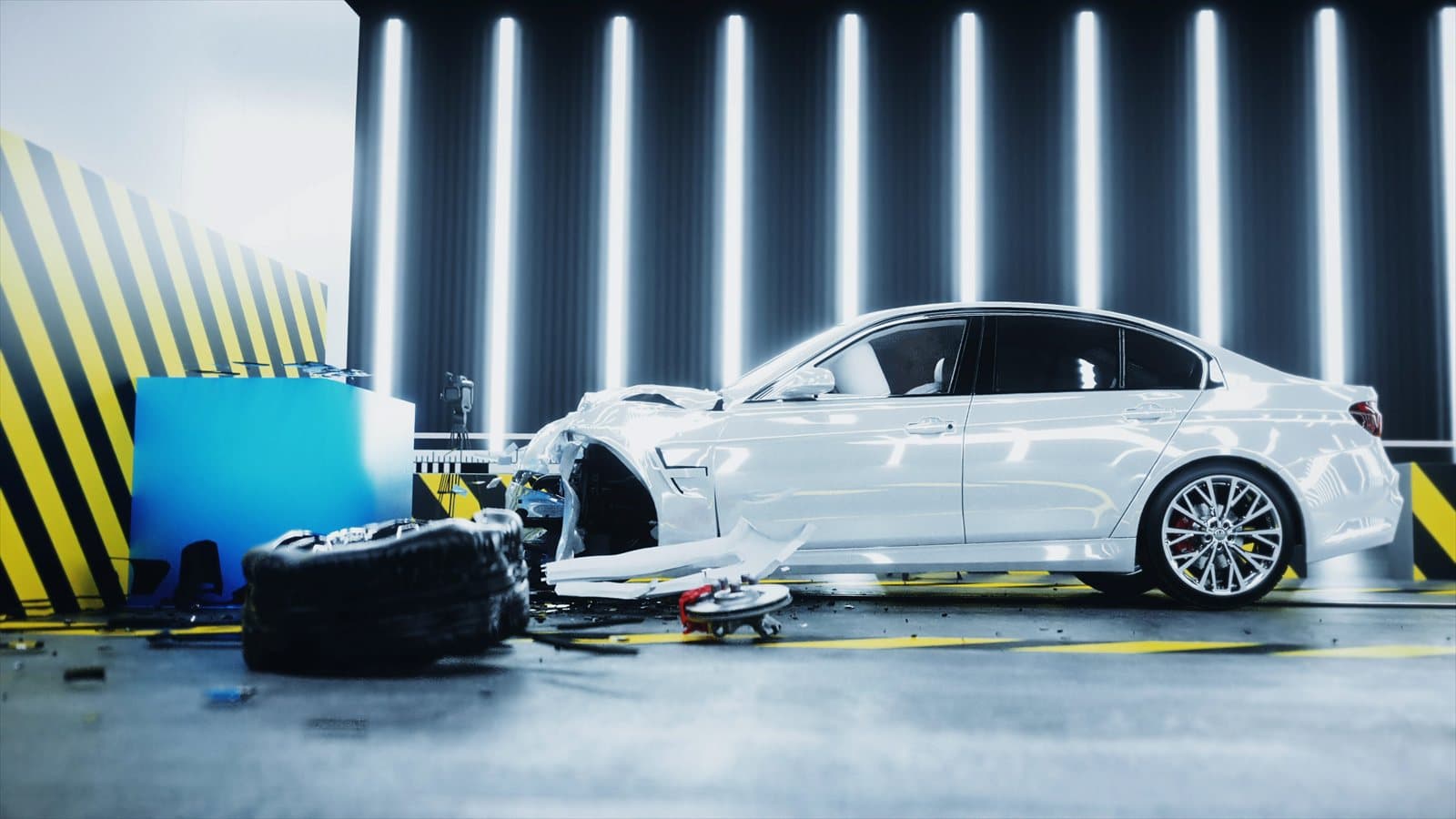 Crash-tested car after a frontal impact