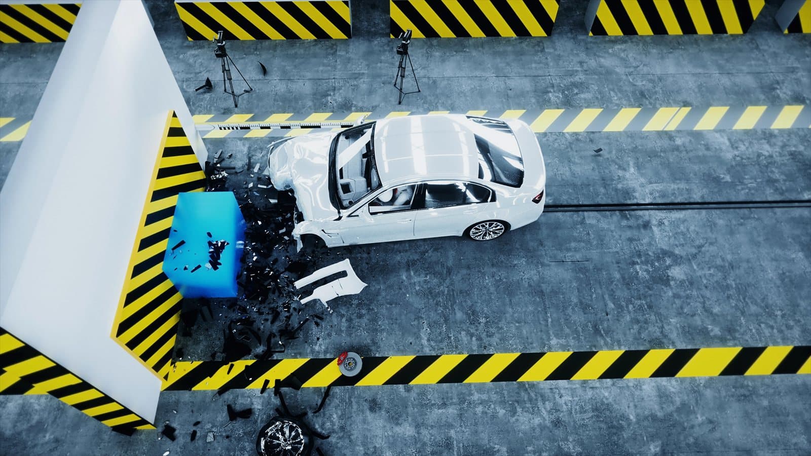 Car crash test seen from above