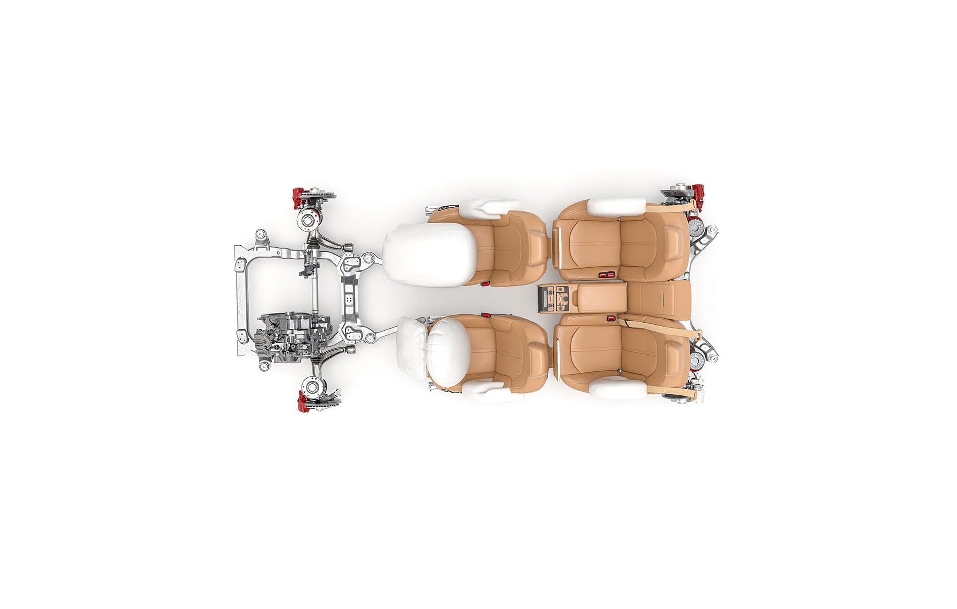 Pyrotechnic components – airbags and seat-belt pretensioners – seen from above